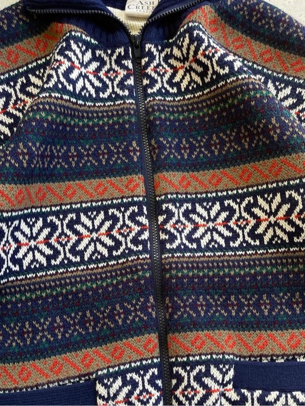 Vintage 90s Ash Creek Trading Sweater Jacket Full Zip Blue Snowflake Fair Isle L - Picture 4 of 7